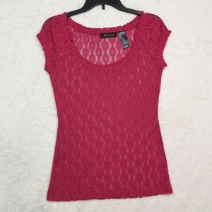 Axcess Magenta Semi Sheer Scoop Neck Cap Sleeve Lightweight Lace Blouse Size S